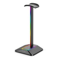 Háttérvilágítású RGB fejhallgató-állvány USB-portokkal - Fekete