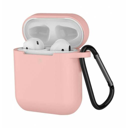 Foto - Szilikon tok az Airpods 1 és 2 készülékhez karabinerrel - Rózsaszín